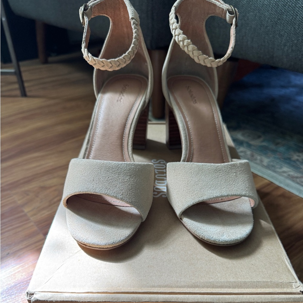 Soludos Hazel Suede Braided Ankle Strap Block Heels